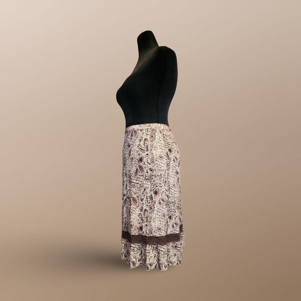 Boho Jaclyn Smith Cream and Brown A-Line Skirt Cottagecore Festival Hippie Tribe - Picture 2 of 8